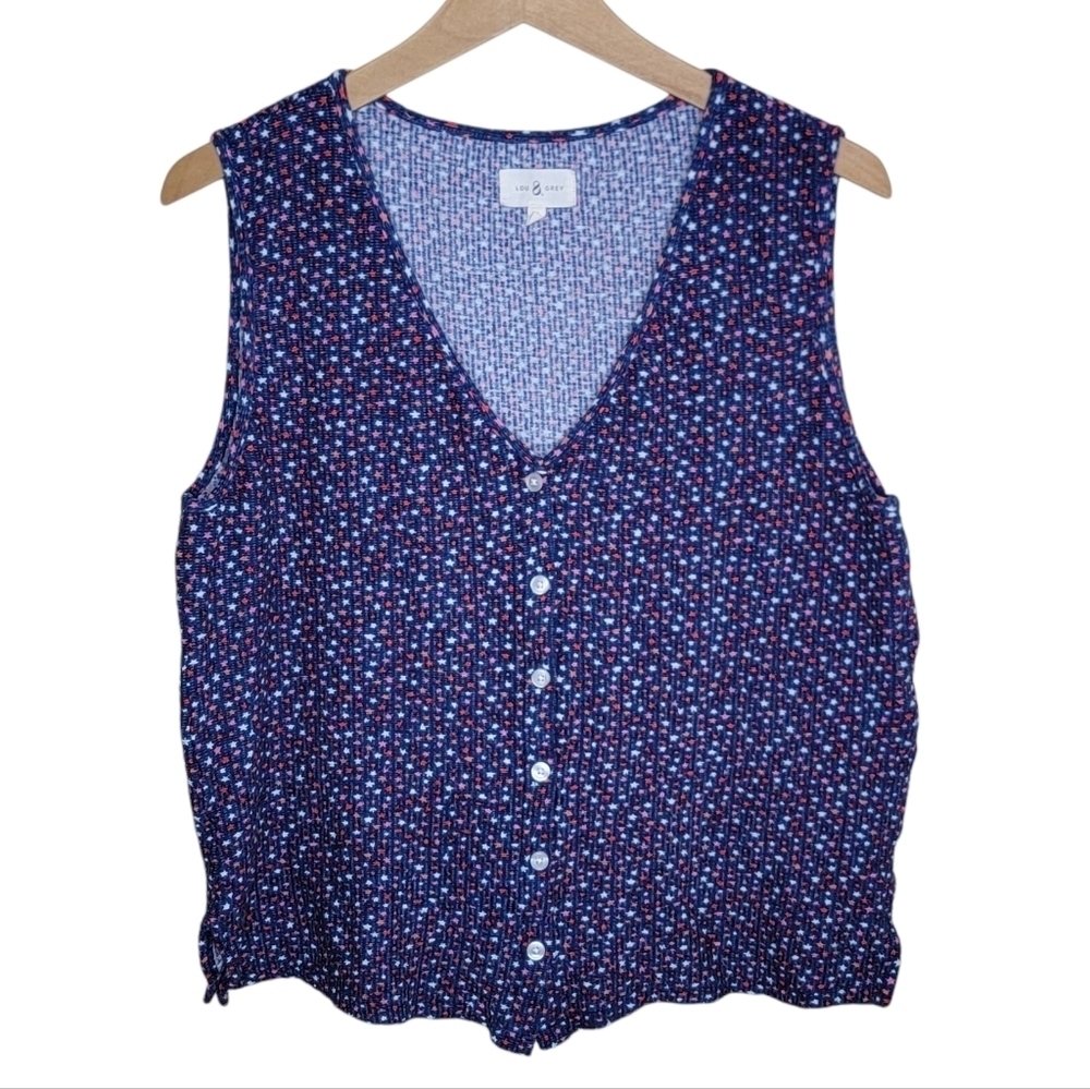 Lou & Grey Star Print Button Front T-Shirt Vest Tank Top Size Medium